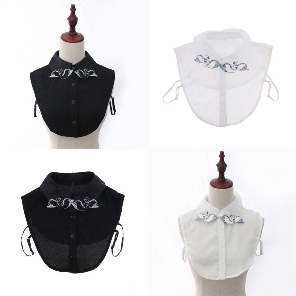 Embroidered Detachable Dickey Collar Blouse Half Shirts False Black