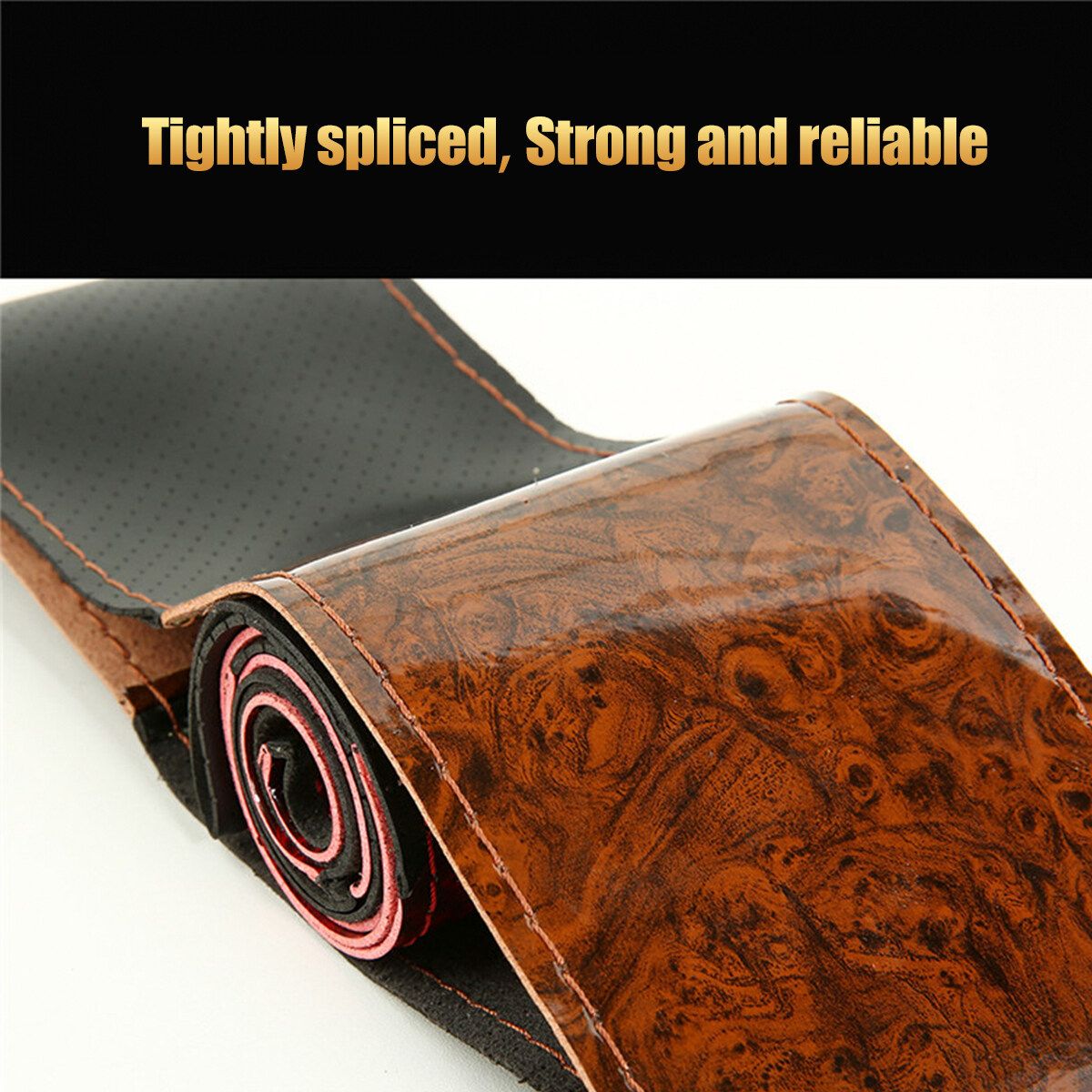 38CM Wooden Pattern Steering Wheel Cover Universal Braiding Leather Car Wheel Cover Sports Style Covers For Steering Wheel Coffee - One Cover