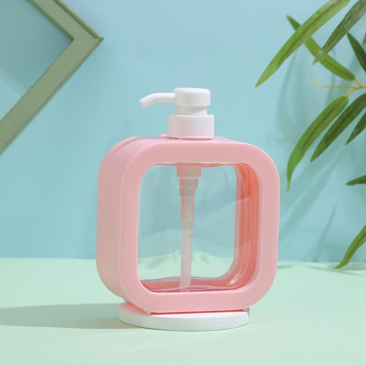 Easy-to-use Pump Press Bottle Square Dispenser Bottle 500ml for Lotion Pink