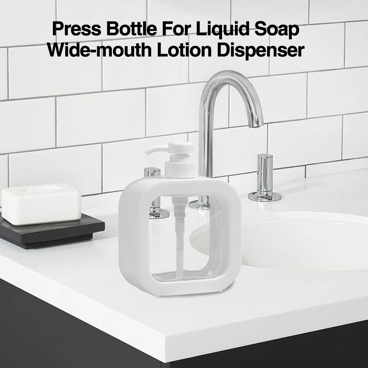 Pump Press Soap Dispenser Square Dispenser Bottle 500ml for Lotion White