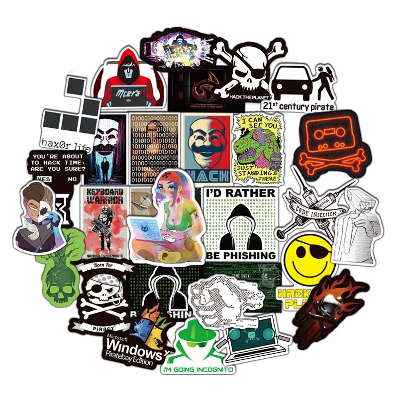 50pcs Geek Hacker Sticker For Bicycle Lap Refrigerator Book