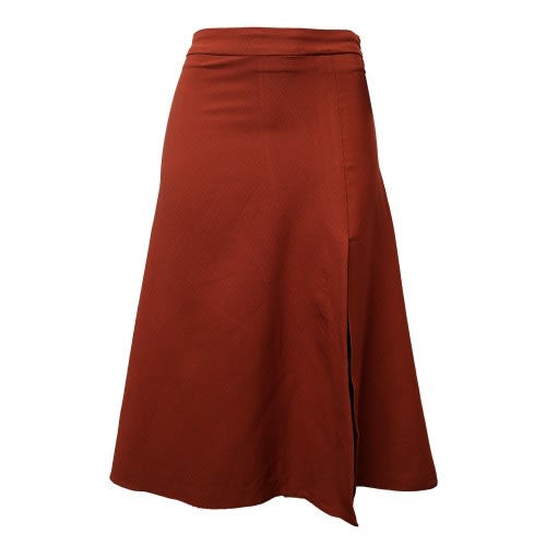 Women's Front Slid Midi Skater Skirt -Brown
