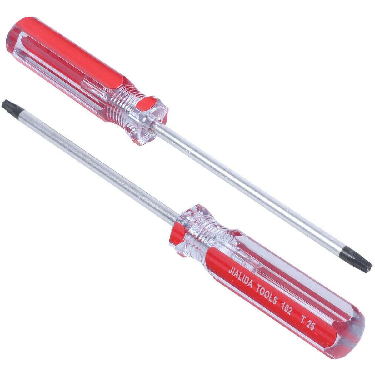 2 Pcs Red Clear Antislip Handle 4mm Magnet Tip T25 Security Torx Screwdrivers