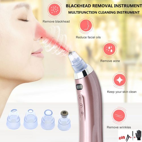Nose&Face Pore Pimple Blackhead Acne Blemish Remover Cleaner Skin Care+5 Pcs Beauty Head Vacuum Suction Electric Device (Rechargeable)