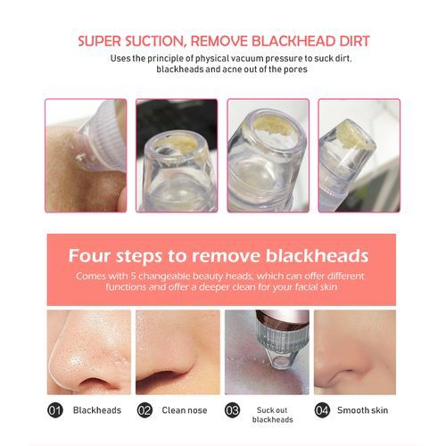 Nose&Face Pore Pimple Blackhead Acne Blemish Remover Cleaner Skin Care+5 Pcs Beauty Head Vacuum Suction Electric Device (Rechargeable)