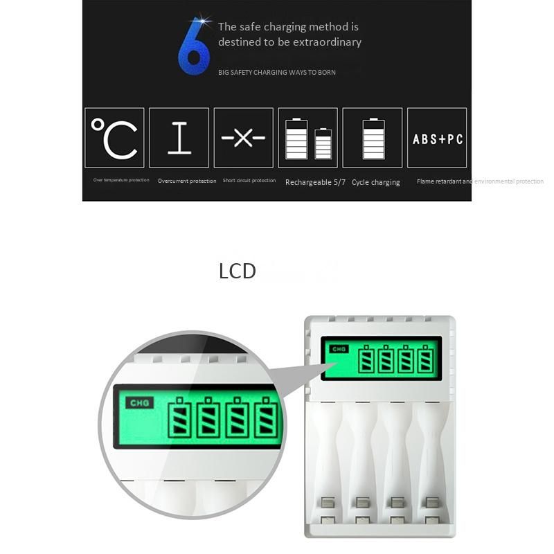 Smart Intelligent LCD Display Battery Charger with 4 Slots for AA/AAA NiCd NiMh Rechargeable Batteries Nimh AA Charger