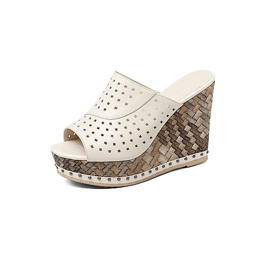 Zora Leather Slippers - Beige