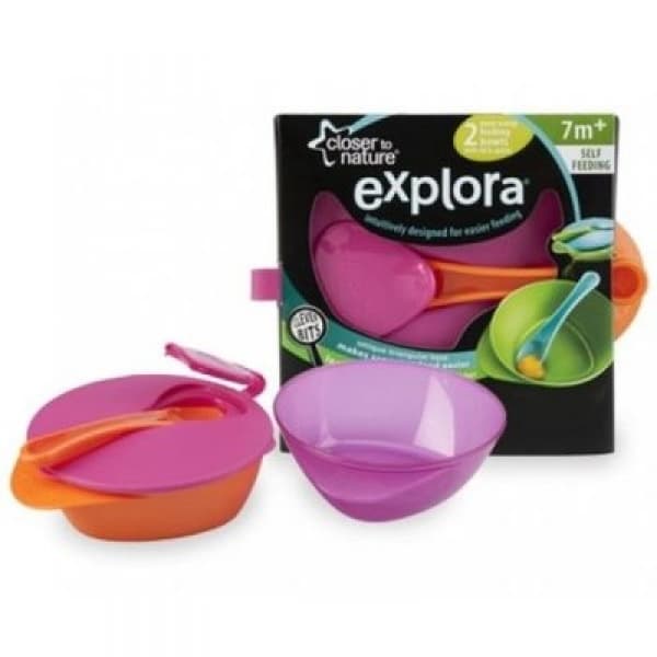Explora Weaning Bowls With A Lid & Spoon - Set of 2