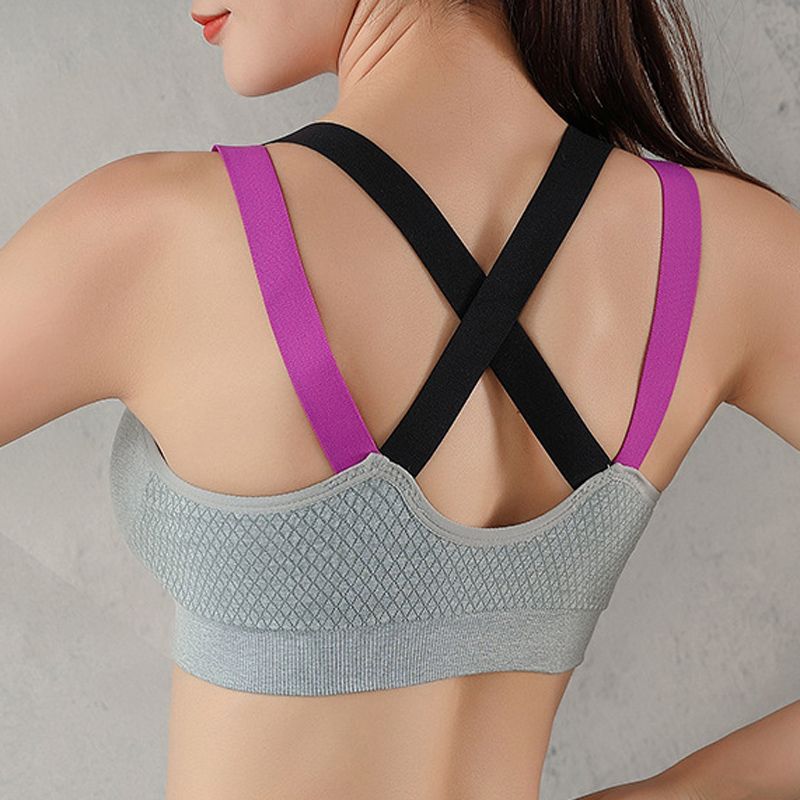 Women's Medium Support Cross Back Removable Cups Yoga Sport Bra（Gray）