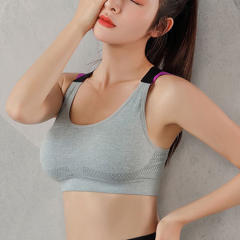 Women's Medium Support Cross Back Removable Cups Yoga Sport Bra（Gray）