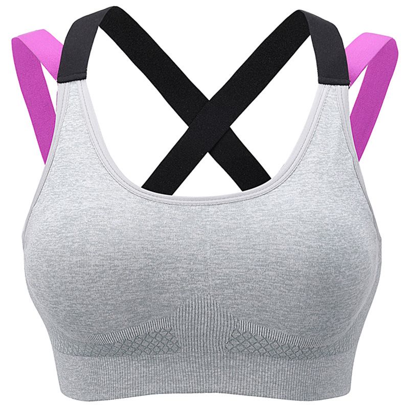 Women's Medium Support Cross Back Removable Cups Yoga Sport Bra（Gray）