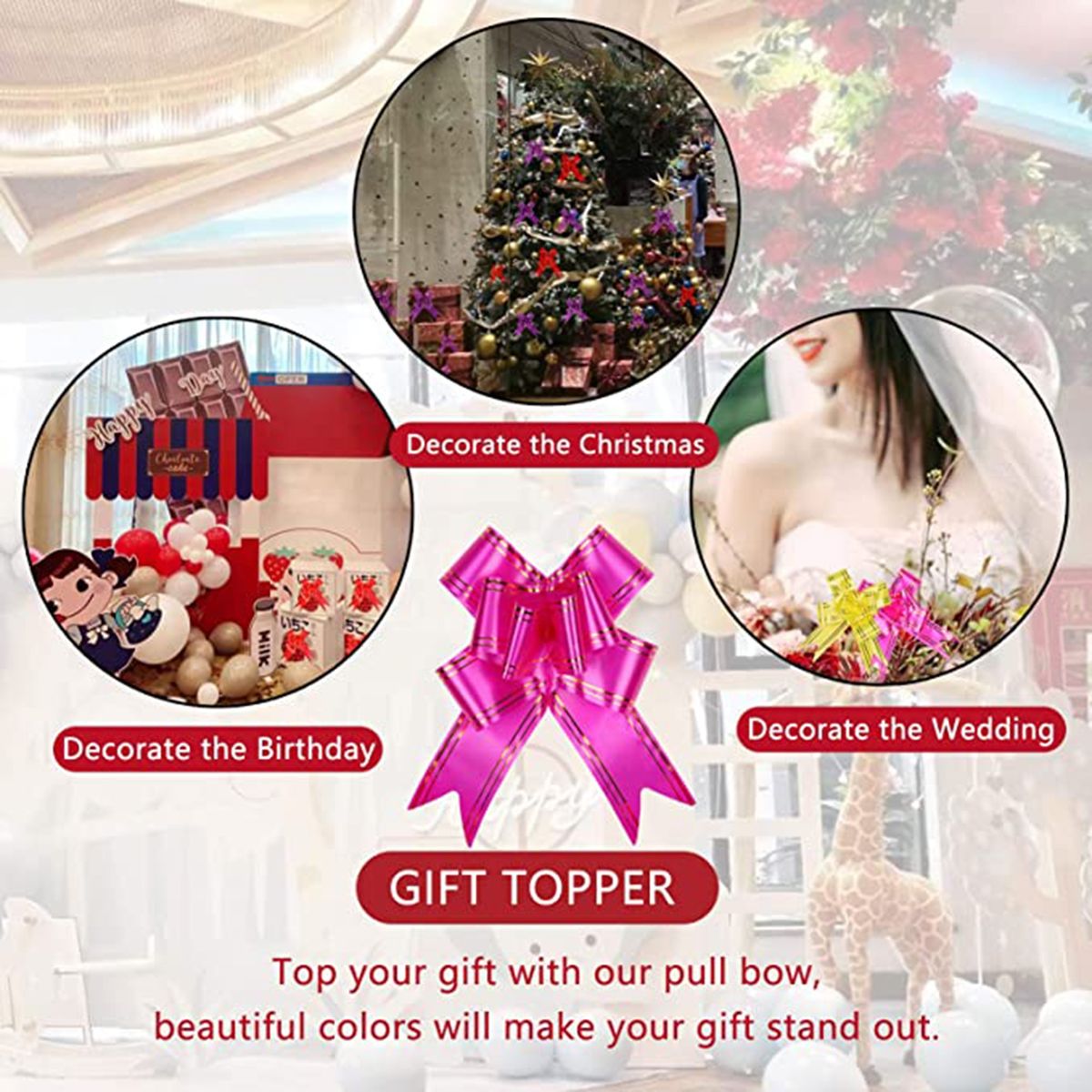 50 PcsSet Wedding Pull Bows Exquisite Festive Pull Bows Rose Red