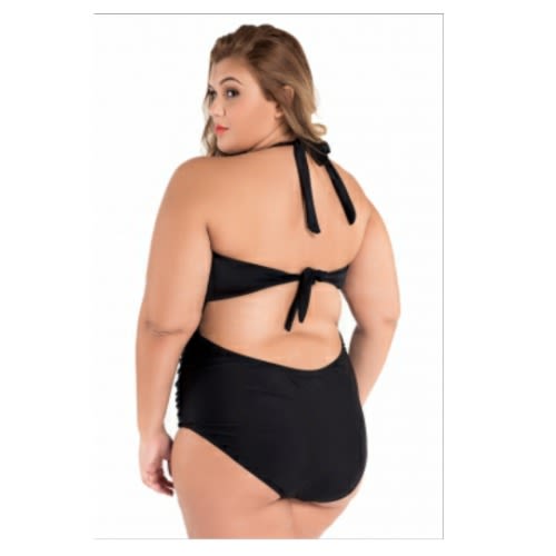 Sweetheart Neck Ruched Plus Size One Piece Swimwear - Black