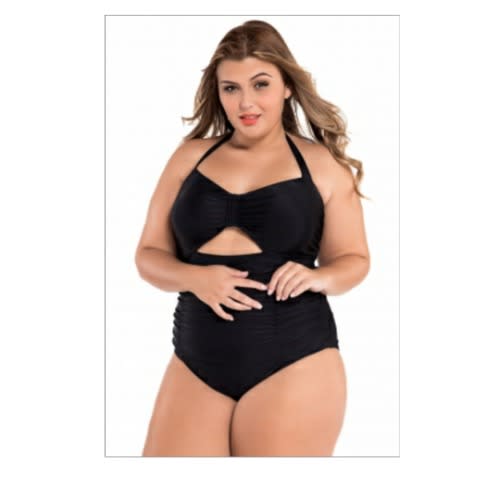 Sweetheart Neck Ruched Plus Size One Piece Swimwear - Black