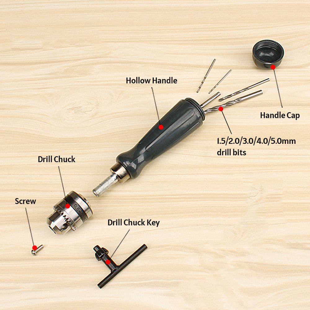 Hand Drill Bits Set 7 In 1 Manual Tool Pin Vises With 5 Pcs