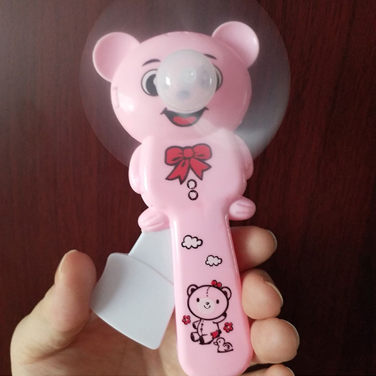 Hand Press Fan Plastic Cute Cartoon Bear Safe Mini Manual