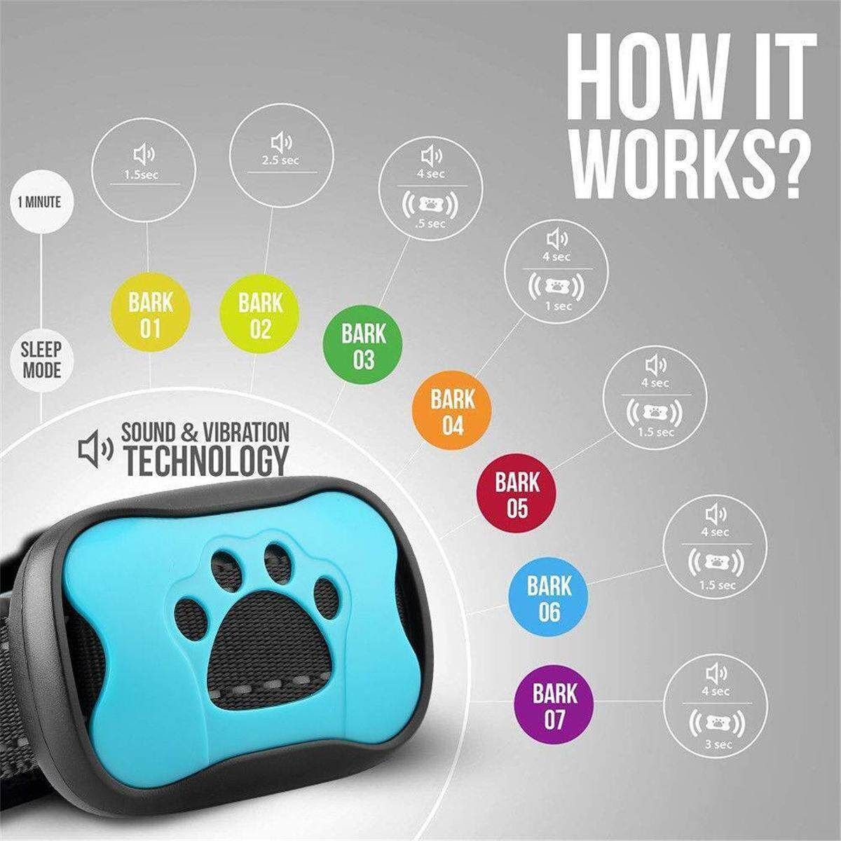 Dog Anti Control Collar Pet Training Sound/Vibration Waterproof Automatic ---Blue Blue (sky Blue)