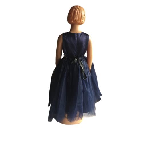 Girl Gown Petal Chest With Pearls - Navy Blue