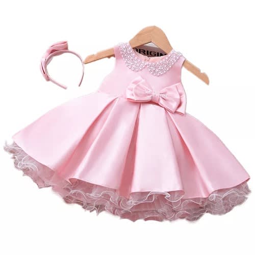 Girl Big Pleated Crystal Lape Gown - Pink