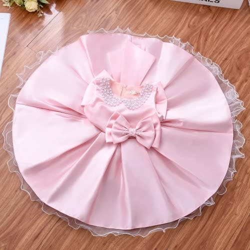 Girl Big Pleated Crystal Lape Gown - Pink