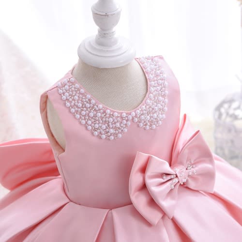 Girl Big Pleated Crystal Lape Gown - Pink