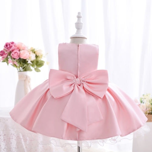 Girl Big Pleated Crystal Lape Gown - Pink