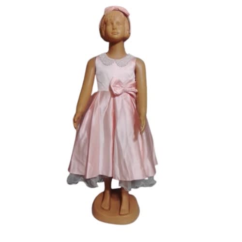 Girl Big Pleated Crystal Lape Gown - Pink