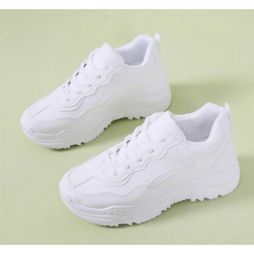 Solid Lace-up Chunky White Sneakers