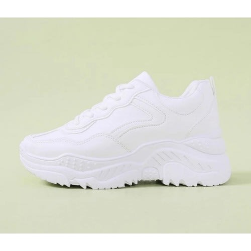Solid Lace-up Chunky White Sneakers