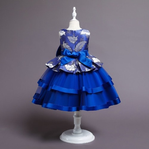 Girl Leaf Design + Double Layered Gown - Royal Blue