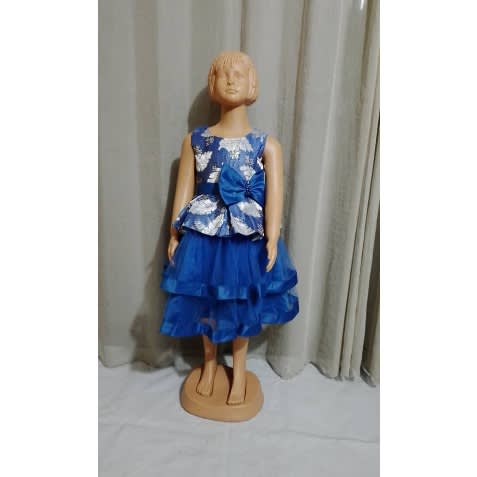 Girl Leaf Design + Double Layered Gown - Royal Blue