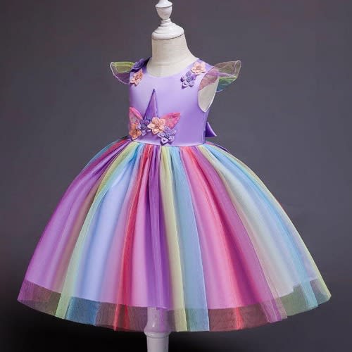 Girl Unicorn Gown - Purple Multicolour