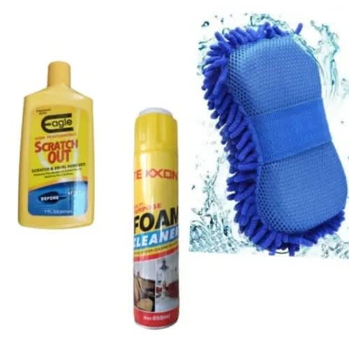 Scratch Out And Swirl Remover(207ml) + Foam Cleaner(650ml)+ Microfibre Car Wash Foam - Pack Of 3