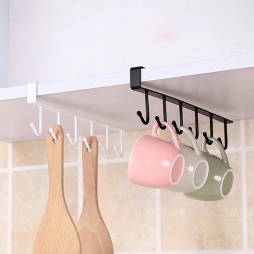 6 Hook Kitchen Mounted Under Cabinet Shelf Rack Hanger