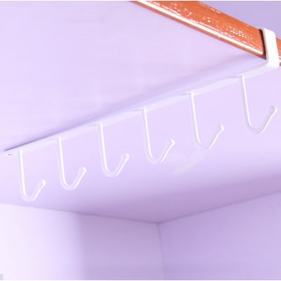 6 Hook Kitchen Mounted Under Cabinet Shelf Rack Hanger