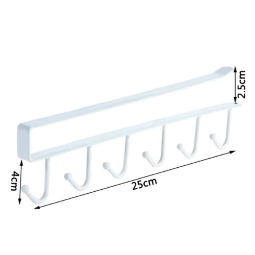 6 Hook Kitchen Mounted Under Cabinet Shelf Rack Hanger
