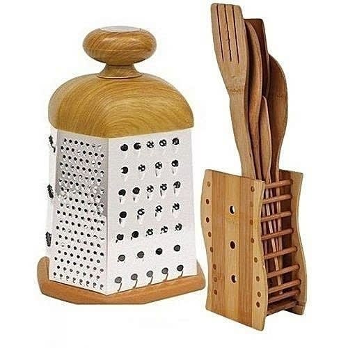 Grater With Wooden Handle + Sets Of Kitchen Wooden Spoons