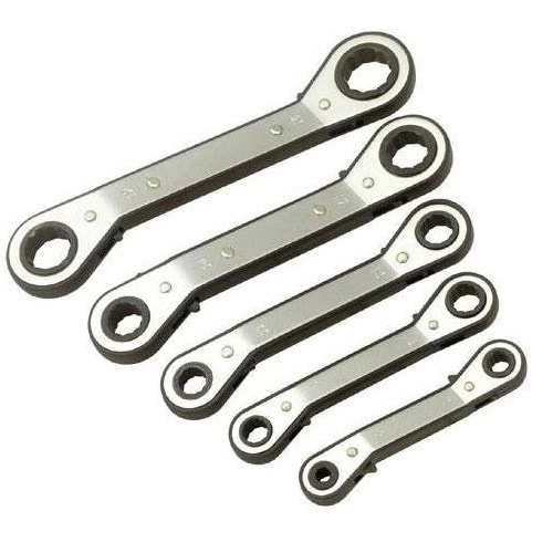 Offset Metric Ratchet Ring Spanner Wrench Set - 5pcs