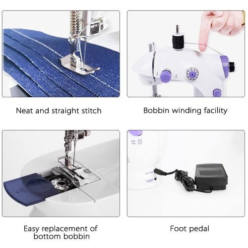 Muti-funciton Sewing Machine With Adjustable 2-speed Double Thread With Foot Pedal