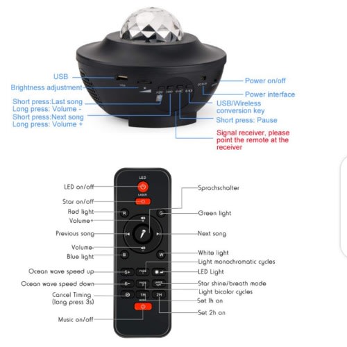 Ocean  Galaxy Room Led Light Projector With Remote & Bluetooth Speaker