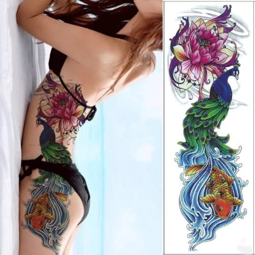 Peacock Full Leg Arm Back Temporary Tattoo Body Art Sticker