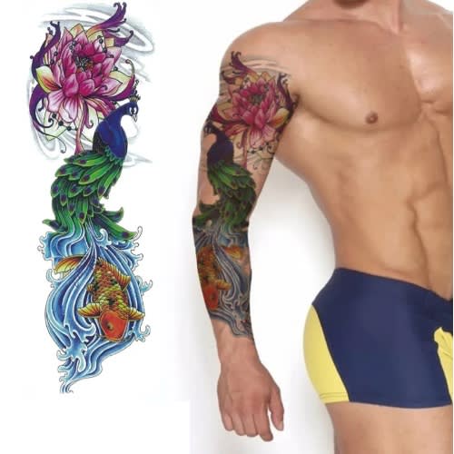 Peacock Full Leg Arm Back Temporary Tattoo Body Art Sticker