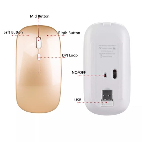 Led Gaming Rechargeable Wireless Mouse- Gold