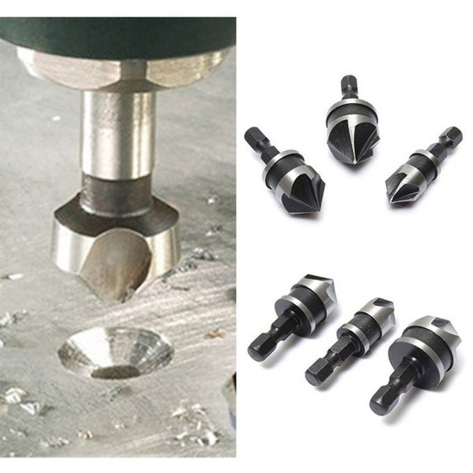 1/4"   12mm 16mm 19mm  Ountersink Power Drill Bit Bore Set For Wood  -Silver