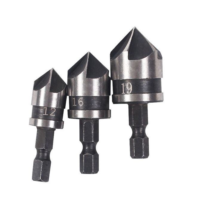 1/4"   12mm 16mm 19mm  Ountersink Power Drill Bit Bore Set For Wood  -Silver