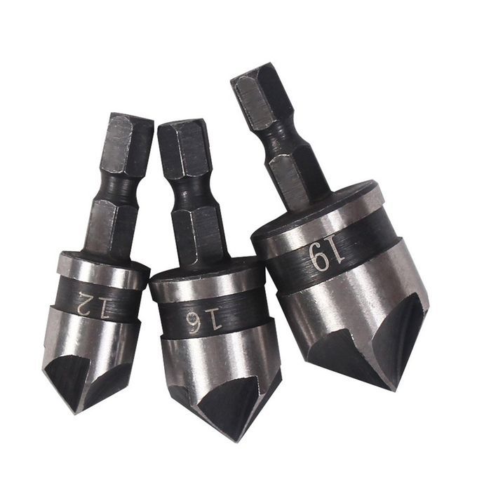 1/4"   12mm 16mm 19mm  Ountersink Power Drill Bit Bore Set For Wood  -Silver