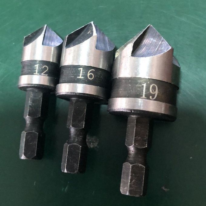 1/4"   12mm 16mm 19mm  Ountersink Power Drill Bit Bore Set For Wood  -Silver