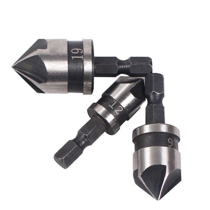 1/4"   12mm 16mm 19mm  Ountersink Power Drill Bit Bore Set For Wood  -Silver