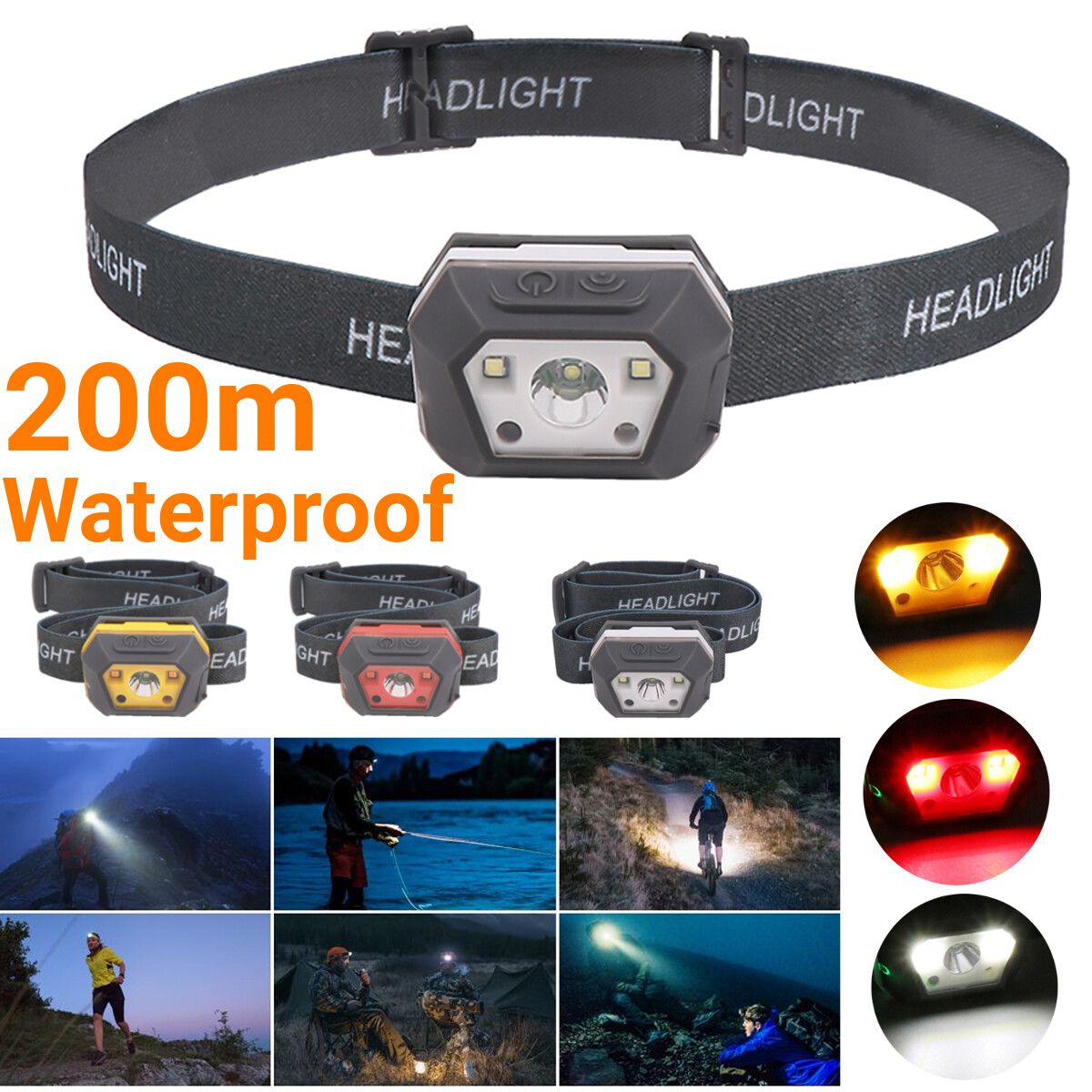 LED Extra Bright Torch Head Light USB Rechargeable Lamp Fish Vision Expansio * Red Light