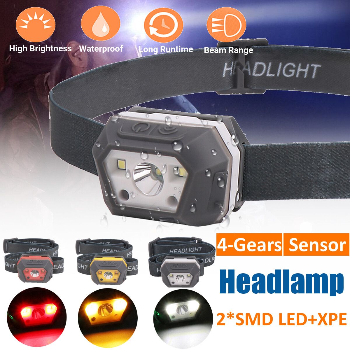 LED Extra Bright Torch Head Light USB Rechargeable Lamp Fish Vision Expansio * Red Light
